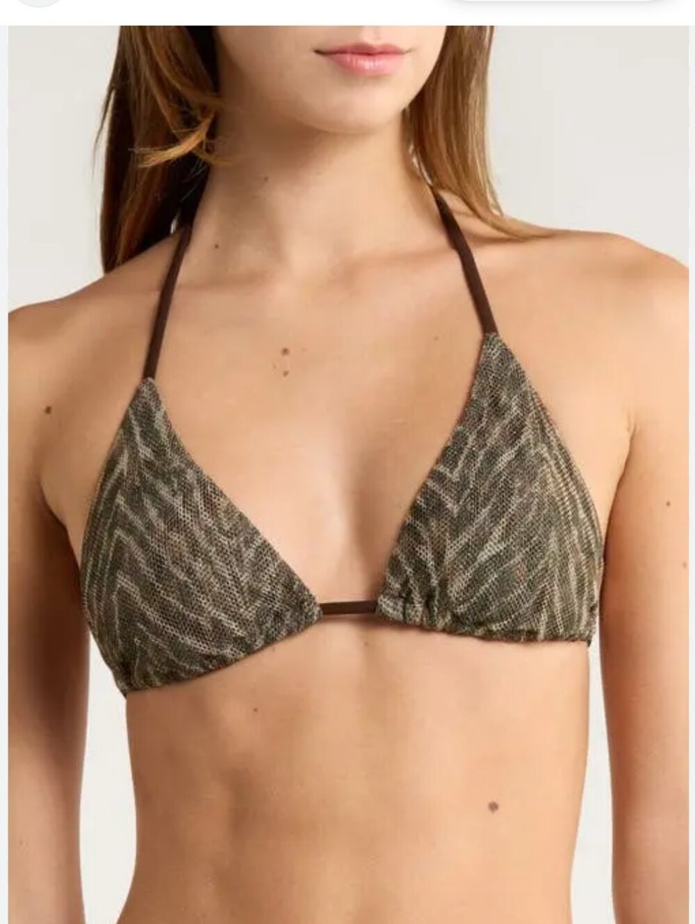 RAMY BROOK

Nikoleta Metallic Print Mesh Triangle Bikini Top Beach Brown Zebra.